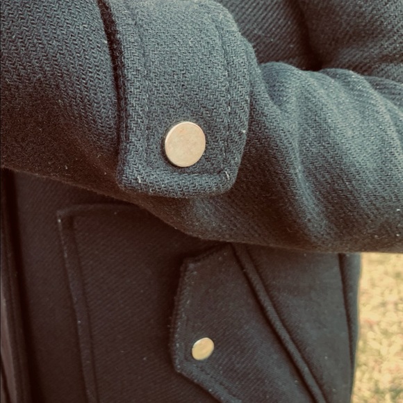 Zara Black 75% Wool Winter Jacket coat Hood with black fur metal Buckel pocket S - Picture 14 of 16